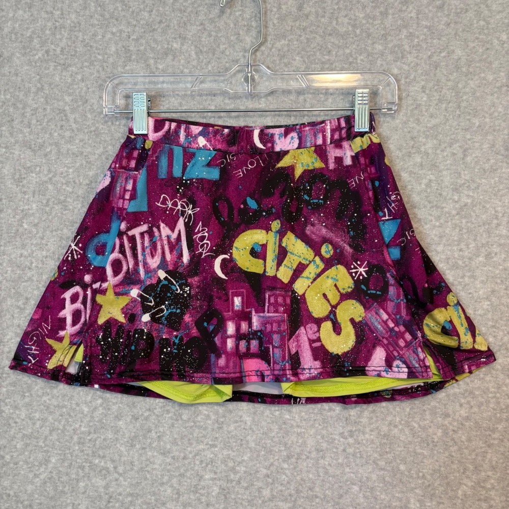 Y2K Flirty Skirty Purple Graffiti Glitter Mini Skirt Skort‎ Women's Small Artsy